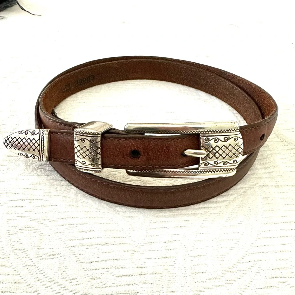 Brighton Silver Ranger Buckle Brown Leather Belt Sz L 34 B2807 - Picture 5 of 13